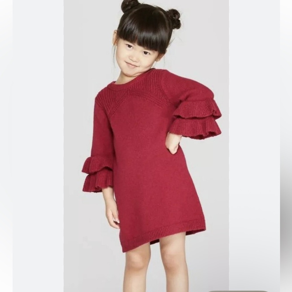 Elegant Burgundy Kids Dress with Layered Sleeves